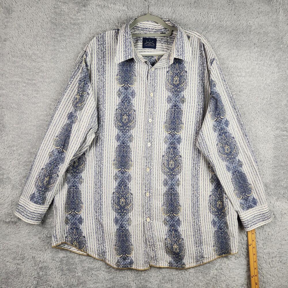 Indigo Palms Shirt Mens 2XB Big Blue Paisley Long Sleeve All Over Graphic Preppy